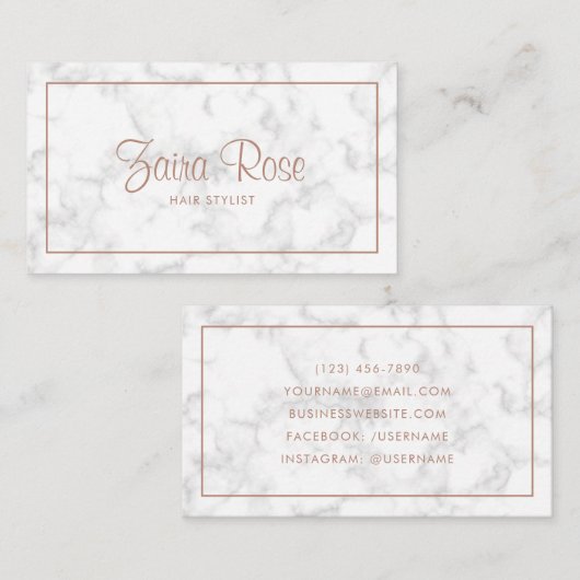 Carte De Visite Élégant Rose Gold Marbre moderne (Devant / Derrière)