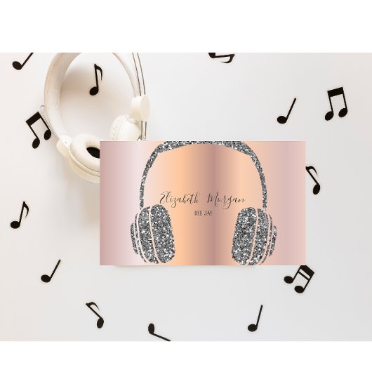Carte De Visite Élégant Rose Gold Parties scintillant Silver DJ ca