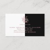 Carte De Visite Élégant Rose Gold Split Custom Monogramme Lettre K (Dos)