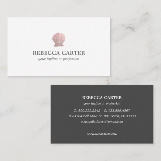 Carte De Visite Elégant ROSE Gold Tropical Seashell Beach Côte (Devant / Derrière)