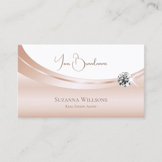 Carte De Visite Elégant Rose Gold White avec Luxe Sparkle Diamond (Devant)