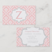 Carte De Visite Élégant rose, gris, ivoire damassé modèle monogram (Devant / Derrière)