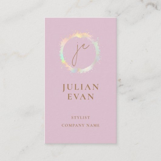 Carte De Visite Élégant rose Holographique Script Beauté (Devant)