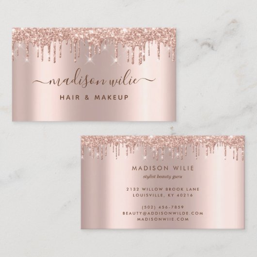 Carte De Visite Elégant Rose moderne Parties scintillant or Salon  (Devant / Derrière)