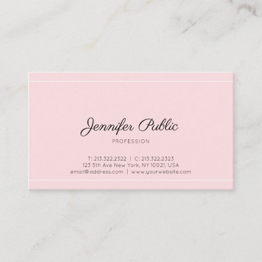 Carte De Visite Élégant rose moderne Script professionnel Plain Lu (Devant)
