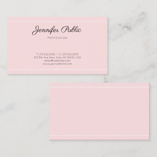 Carte De Visite Élégant rose moderne Script tendance Simple Plain (Devant / Derrière)