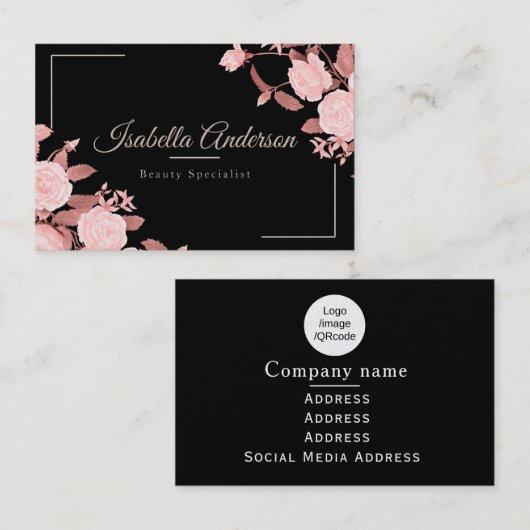 Carte De Visite Élégant Rose noir (Devant / Derrière)