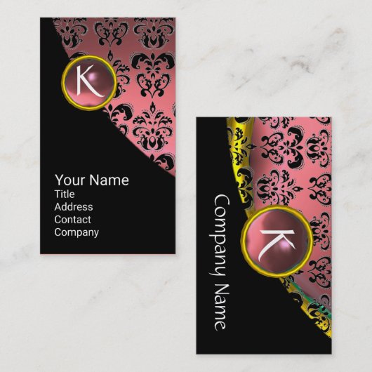 CARTE DE VISITE ÉLÉGANT ROSE NOIR OR DOMMASQUE GEMSTONE MONOGRAM (Devant / Derrière)