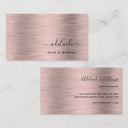 Carte De Visite Élégant Rose Or brossé Monogramme métallique Nom (Devant / Derrière)