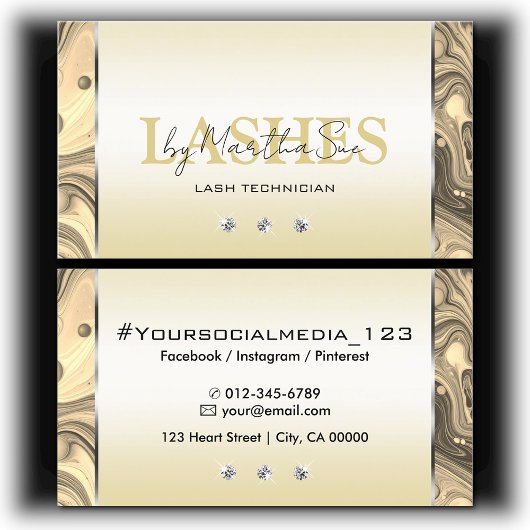 Carte De Visite Elégant Rose or doré marbré avec diamants