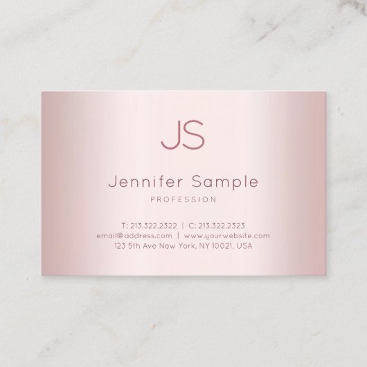 Carte De Visite Élégant Rose Or Moderne Monogramme Modèle propre (Devant)