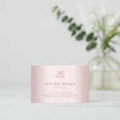 Carte De Visite Élégant Rose Or Moderne Monogramme Modèle propre (Debout devant)