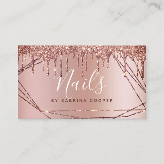 Carte De Visite Elégant rose or parties scintillant cadre clous mé (Devant)