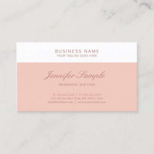 Carte De Visite Élégant rose pâle blanc moderne Modèle simple (Devant)