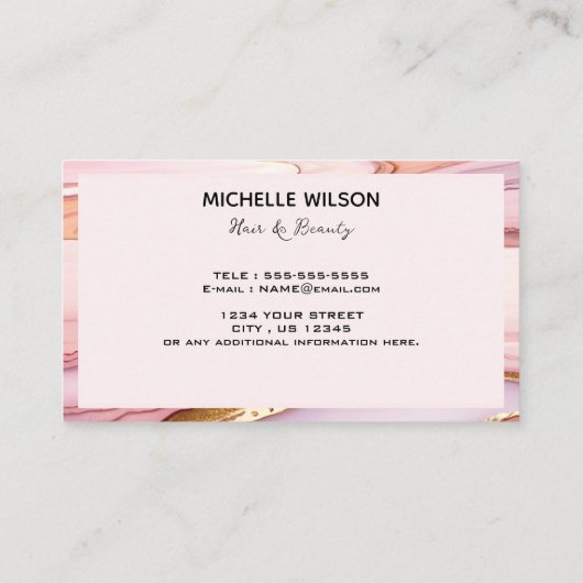 Carte De Visite Élégant rose Parties scintillant en or marbre Agat (Dos)