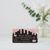 Carte De Visite Élégant Rose Parties scintillant or disques Black  (Debout devant)