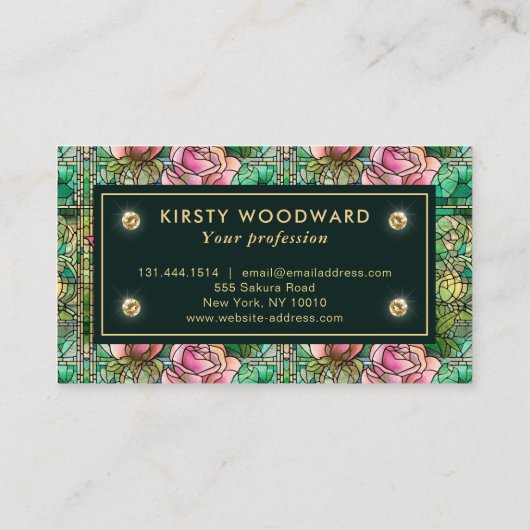 Carte De Visite Élégant Rose Rose Faux Motif en verre tendu (Dos)