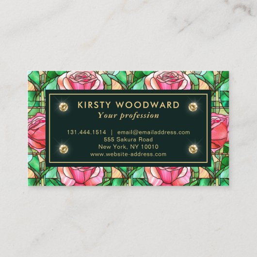 Carte De Visite Élégant Rose Rose Faux Motif en verre tendu (Dos)