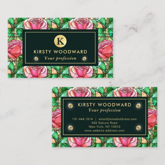 Carte De Visite Élégant Rose Rose Faux Motif en verre tendu (Devant / Derrière)