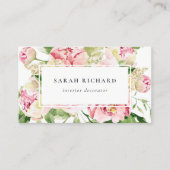 Carte De Visite Elégant rose rose vert Aquarelle Peony Floral (Devant)