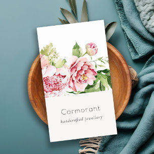Carte De Visite Elégant rose rose vert Aquarelle Peony Floral