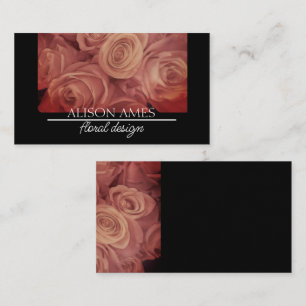 Carte De Visite élégant rose roses design floral sur noir