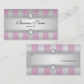Carte De Visite Elégant rose Silver Gris Blanc Stripe Pearle Chaîn (Devant / Derrière)