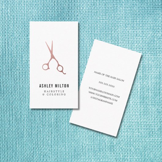 Carte De Visite Elégant Rose simple Ciseaux d'or Ciseaux de cheveu