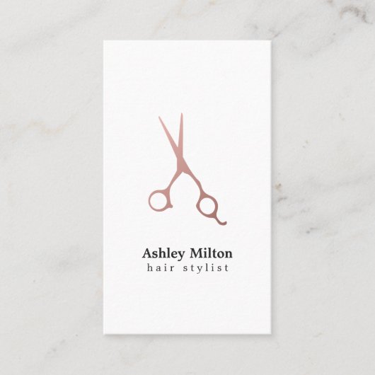 Carte De Visite Elégant Rose simple Ciseaux d'or Ciseaux de cheveu (Devant)