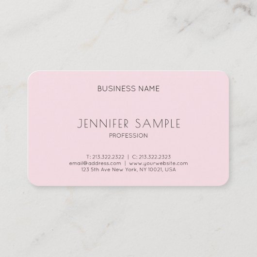 Carte De Visite Elégant rose Simple Design Moderne Plaine Luxe Hau (Dos)