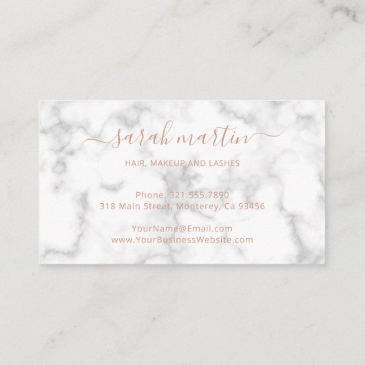Carte De Visite Élégant Rose simple en or Marbre Lashes (Dos)