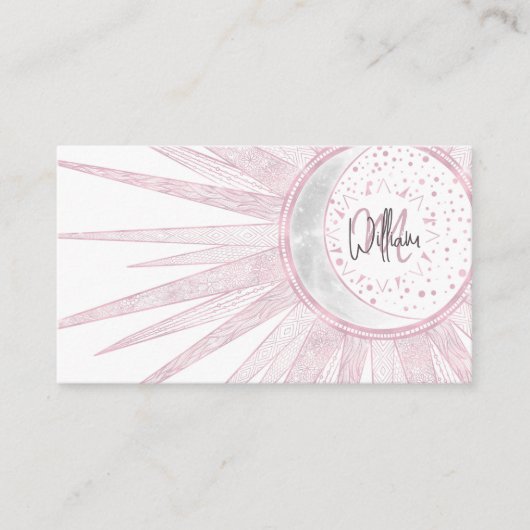 Carte De Visite Elégant rose Sun Moon Doodle Mandala White Design (Devant)