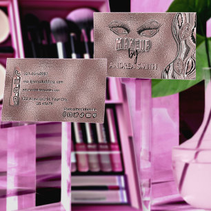 Carte De Visite Elégant Rose tendance Gold Lashes Lips Maquillage