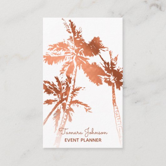 Carte De Visite Élégant Rose Tropical Gold Palm Trees Professionne (Devant)