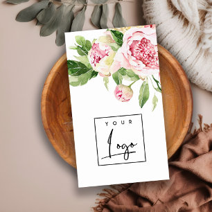 Carte De Visite Élégant rose vert Aquarelle Peony Logo Floral