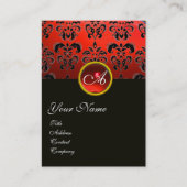 CARTE DE VISITE ÉLÉGANT ROUGE BLACK DAMASK RUBY GEMSTONE MONOGRAM (Devant)