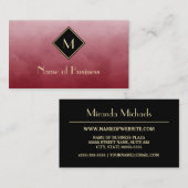 Carte De Visite Élégant Rouge Brossé Avec Monogramme Or Simple (Devant / Derrière)