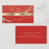 Carte De Visite Élégant, Rouge, Confetti Or, Ciseaux (Devant / Derrière)