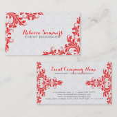 Carte De Visite Élégant rouge dentelle blanc Damas (Devant / Derrière)
