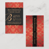 Carte De Visite Elégant rouge et or Shimmer Damask musicien (Devant / Derrière)