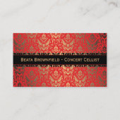 Carte De Visite Elégant rouge et or Shimmer Damask musicien (Dos)