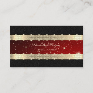 Carte De Visite Elégant Rouge Luxe, Gold Striped, Dentelle, Noir