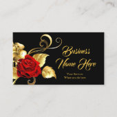 Carte De Visite Elégant Rouge Rose Noir Rouge Feuille d'or (Devant)