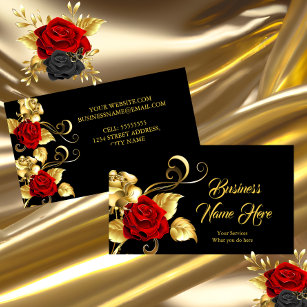 Carte De Visite Elégant Rouge Rose Noir Rouge Feuille d'or