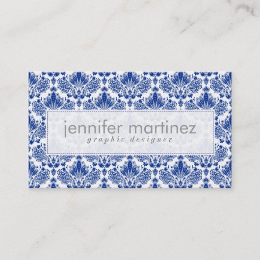 Carte De Visite Elégant Royal Bleu Et Blanc Damas & Fils (Devant)