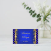 Carte De Visite Élégant Royal Blue Gold Floral Ripple (Debout devant)