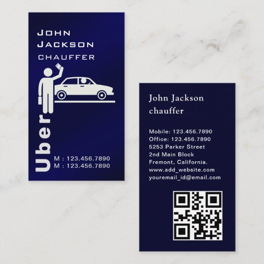Carte De Visite Elégant Royal Blue moderne code QR Chauffeur (Devant / Derrière)