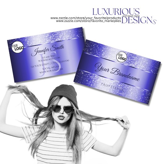 Carte De Visite Élégant Royal Blue Sparkling Parties scintillant L