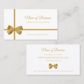 Carte De Visite Élégant ruban blanc et or Cadeau embouti Bow (Devant / Derrière)