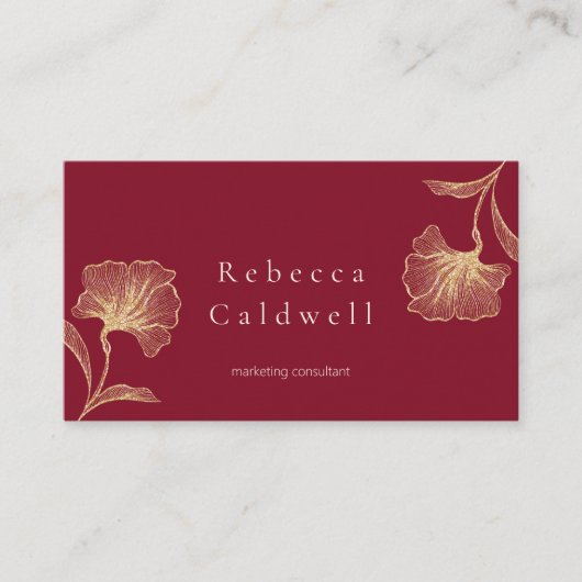 Carte De Visite Élégant Ruby Rouge Floral Feminine (Devant)